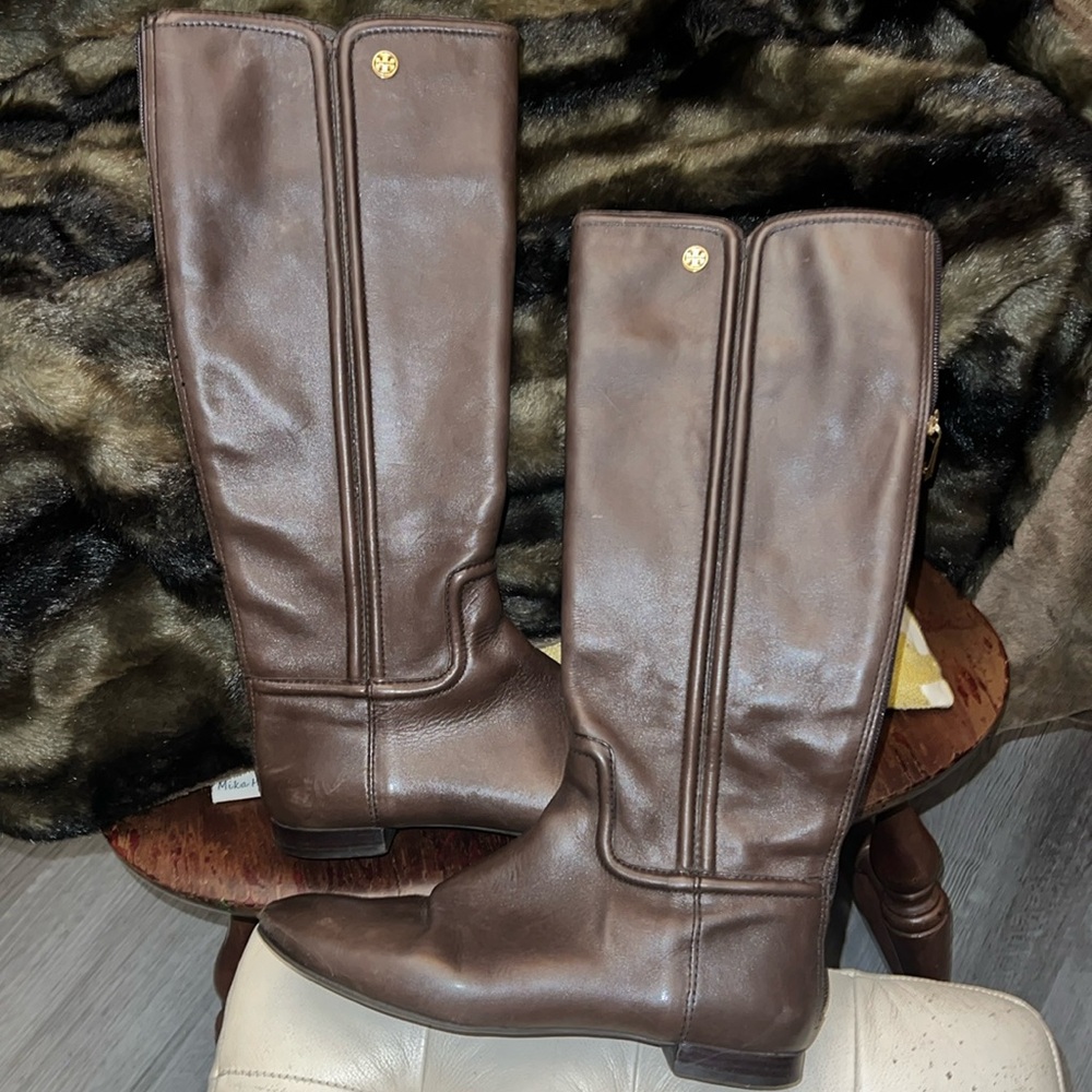 Tory Burch “IRENE” Brown Leather Horse Riding Boots Full Zip Women’s Size 7m